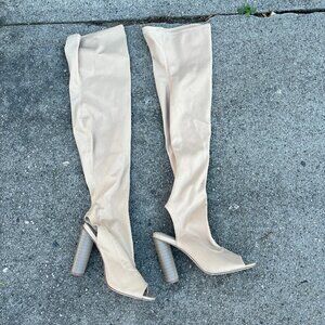 Open toe knee high boots